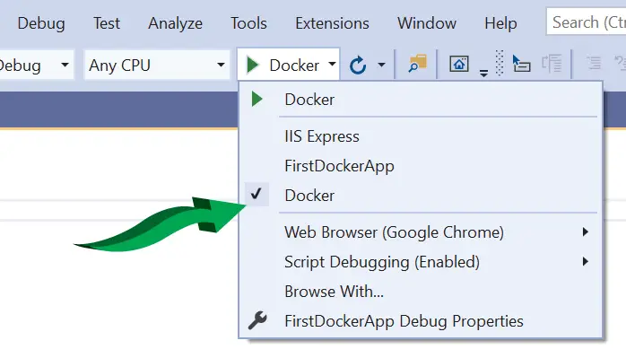 docker option in vs