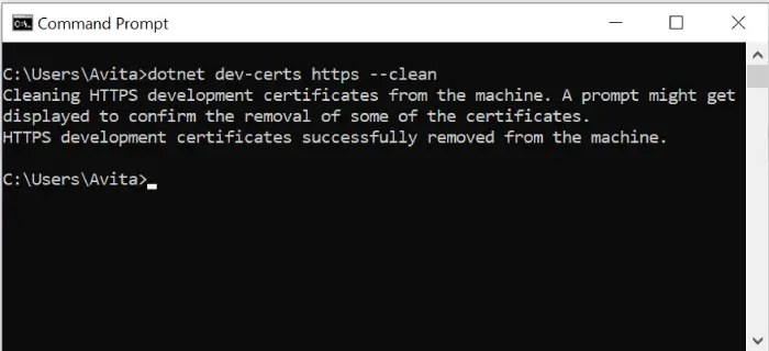 dotnet dev-certs remove ssl