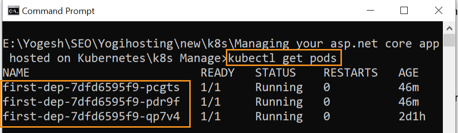 kubectl get pods command prompt