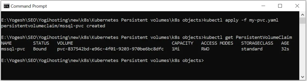 PersistentVolumeClaim command