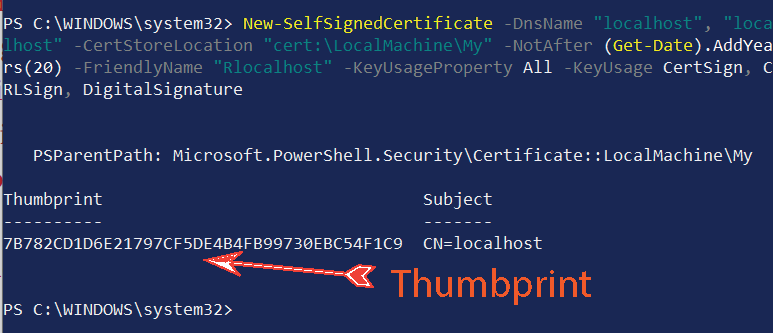 certificate  thumbprint