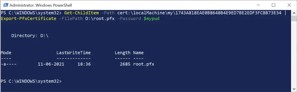 export pfx command