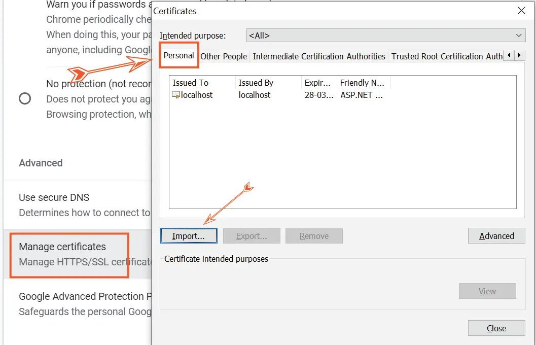 import certificate chrome