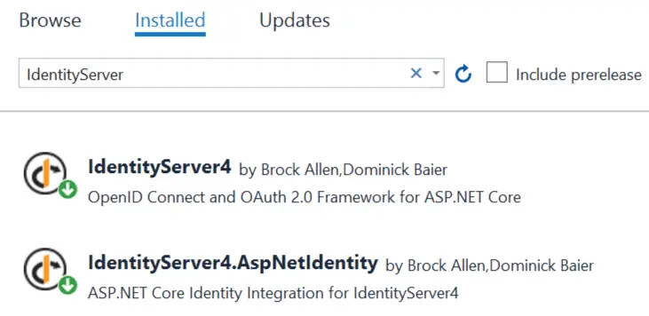 IdentityServer Packages install NuGet