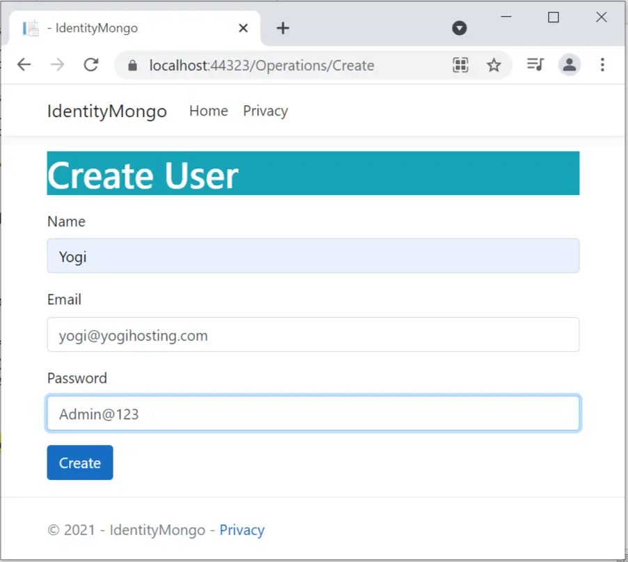 Create User View identity mongodb