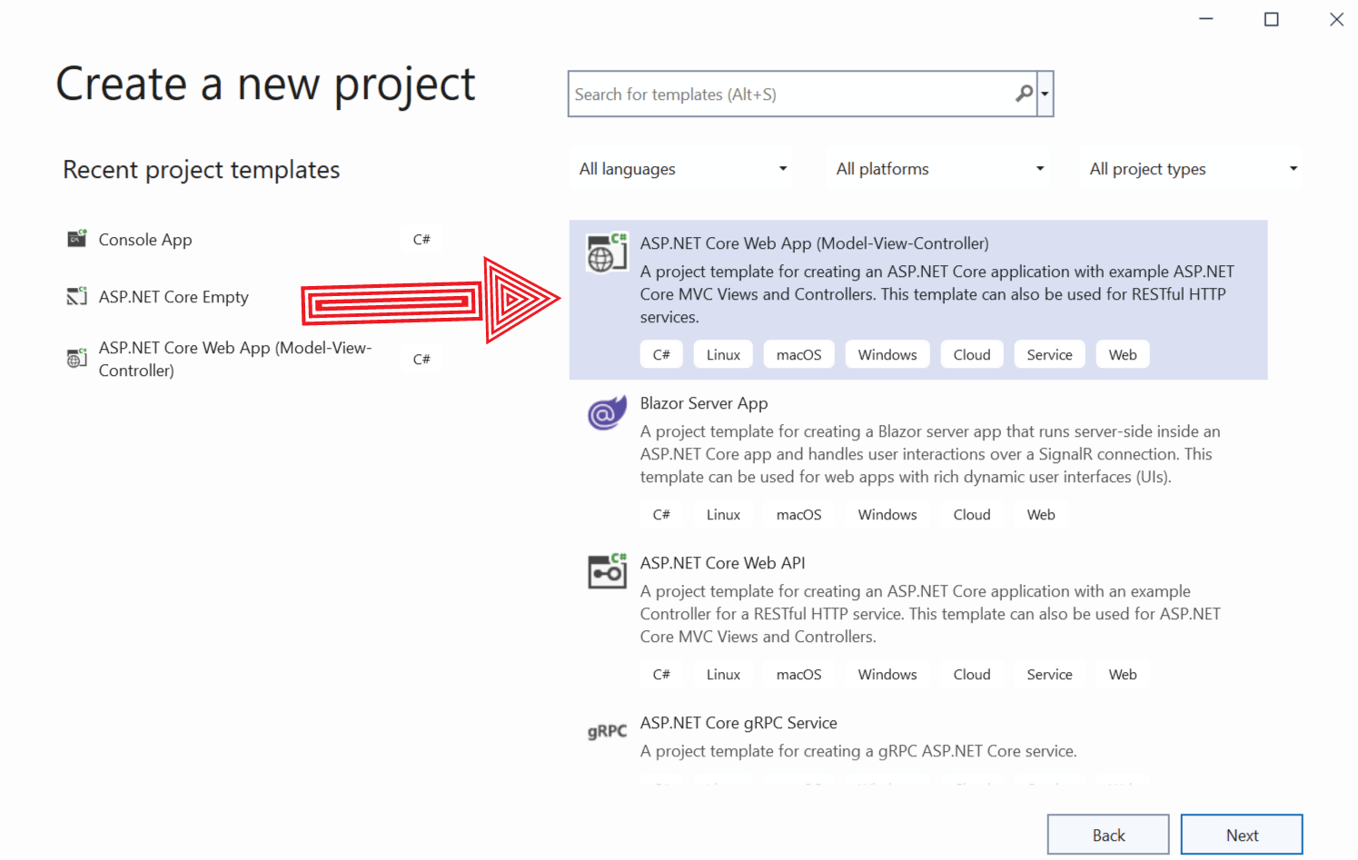 create asp.net core mvc application