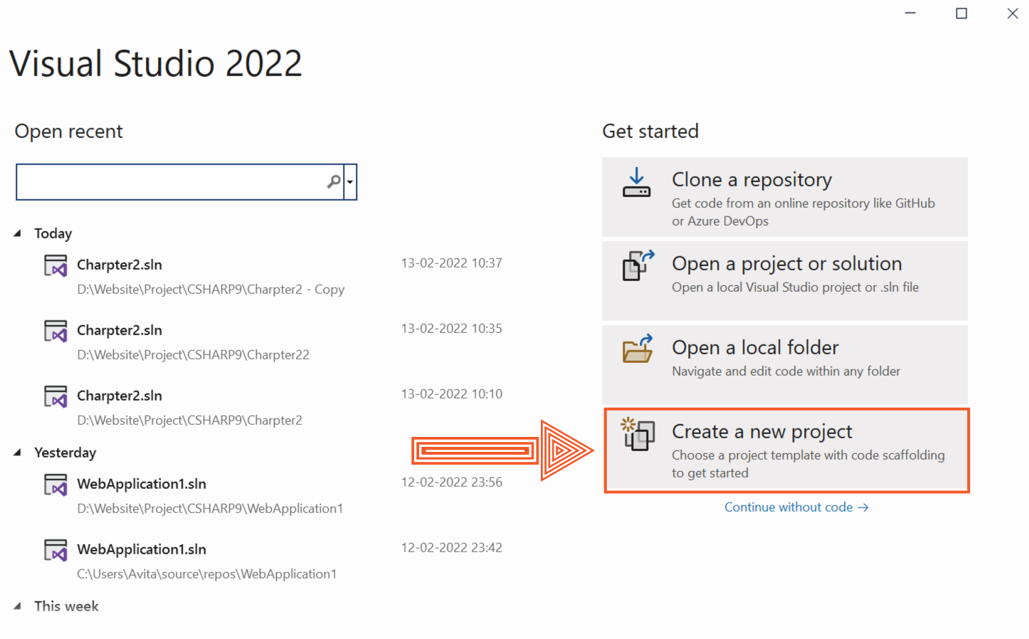 Create a new Project in Visual Studio 2022