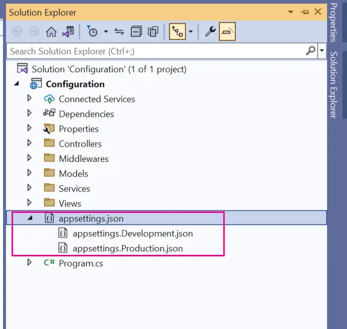 seeing hidden appsettings.development.json