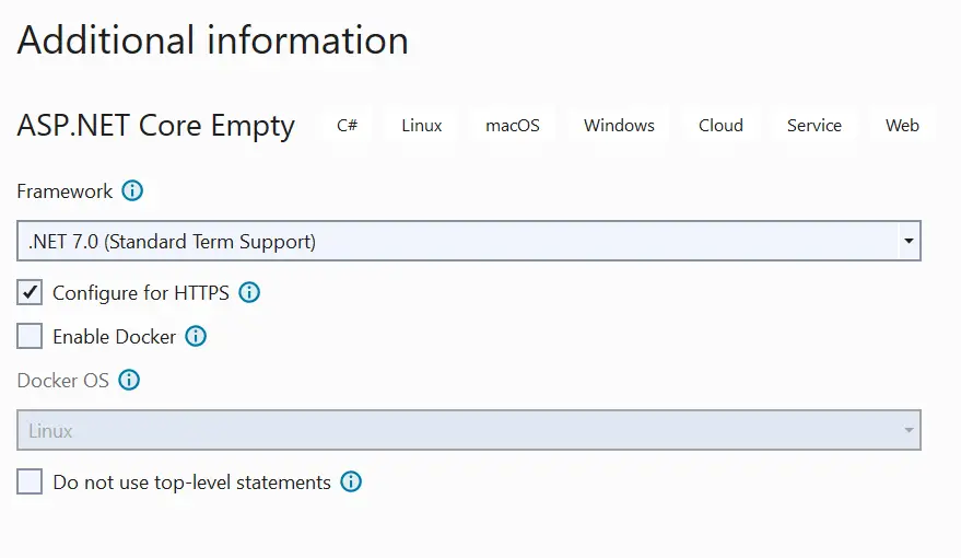 asp.net core empty template