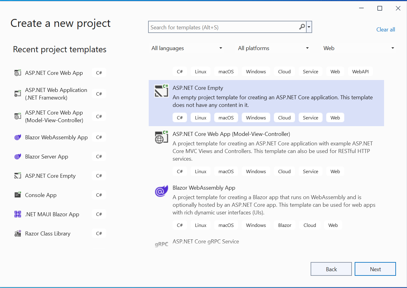 ASP.NET Core empty template