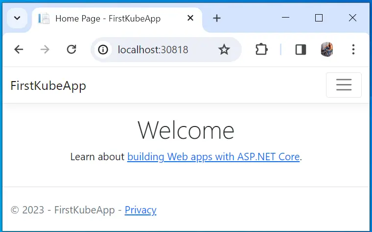 ASP.NET Core app Kubernetes Browser