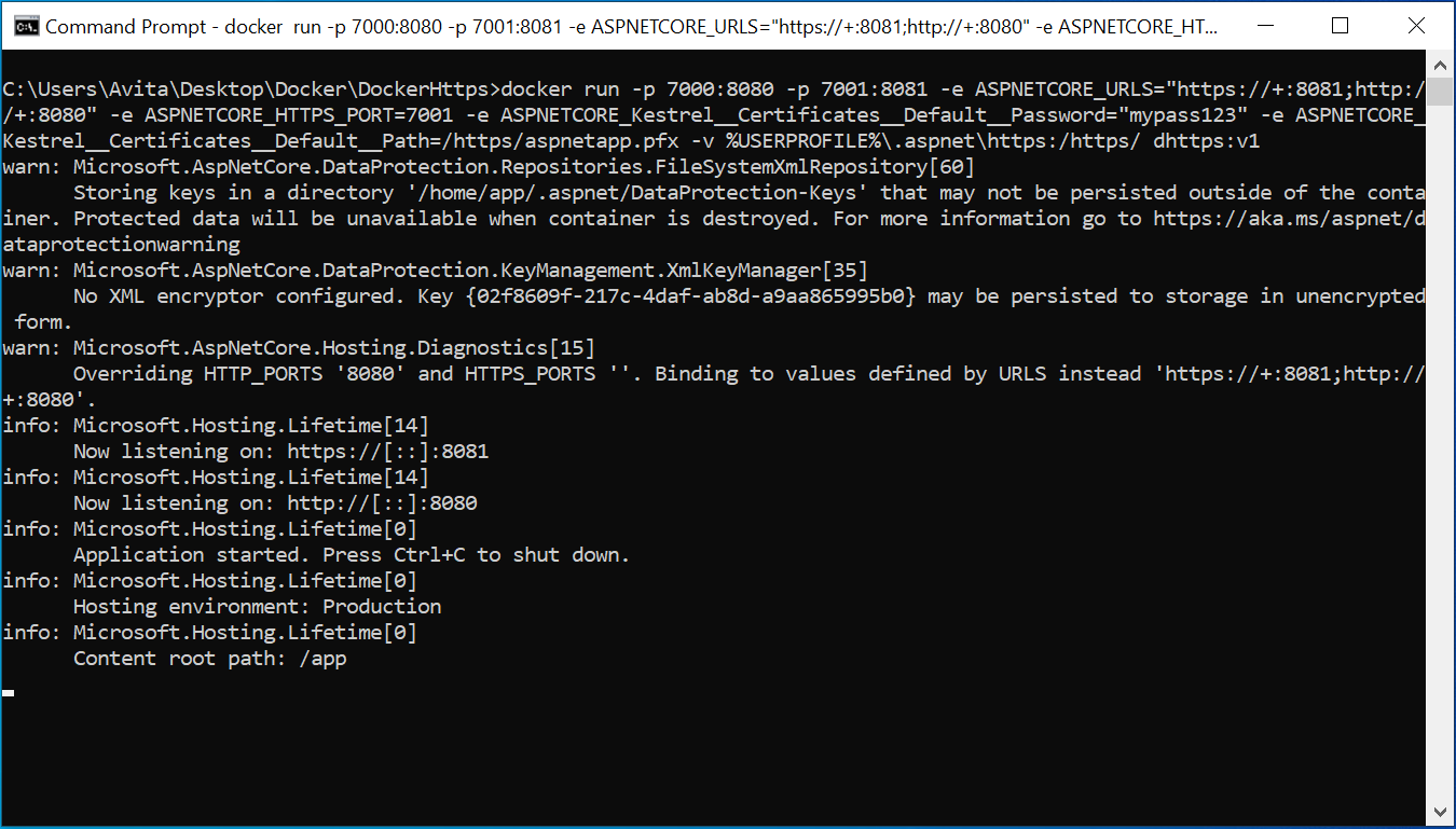 docker run https asp.net core