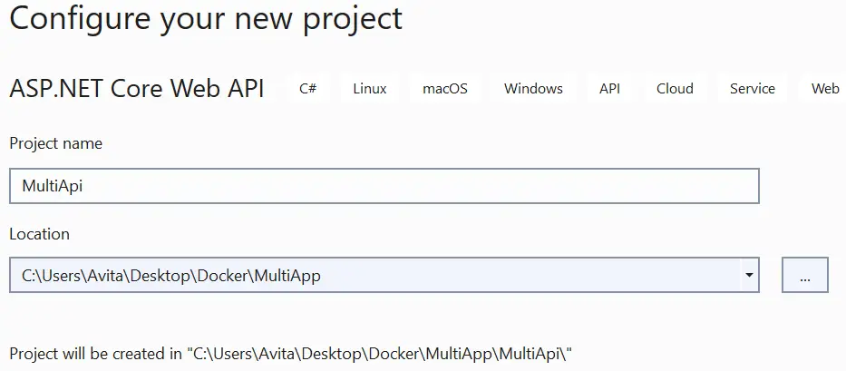 new web api project in visual studio