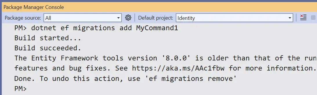 Add Migration EF Core Command