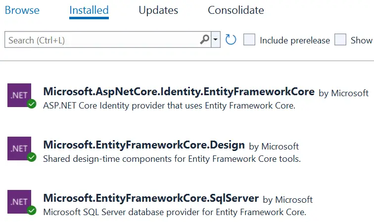 ASP.NET Core Identity Packages