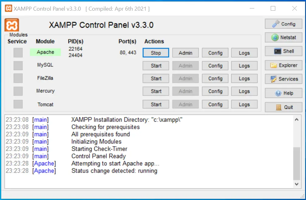 XAMPP Control Panel