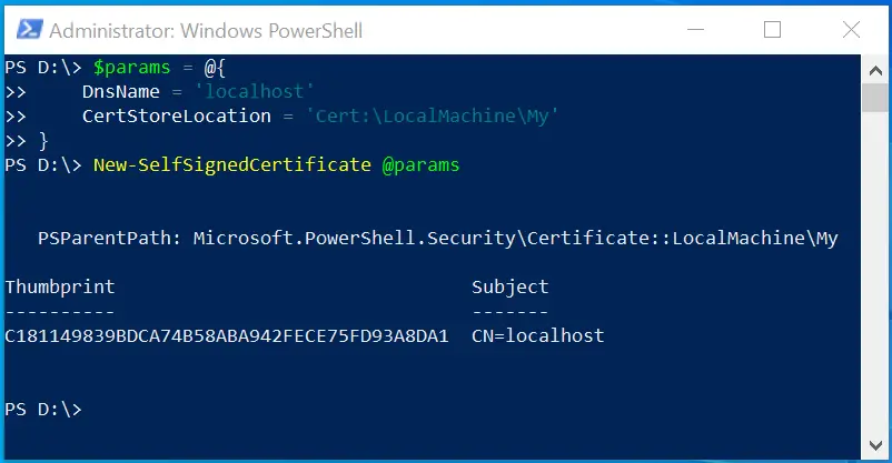 New-SelfSignedCertificate command