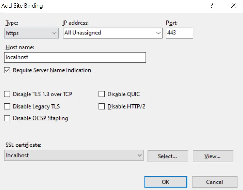 SSL Settings IIS