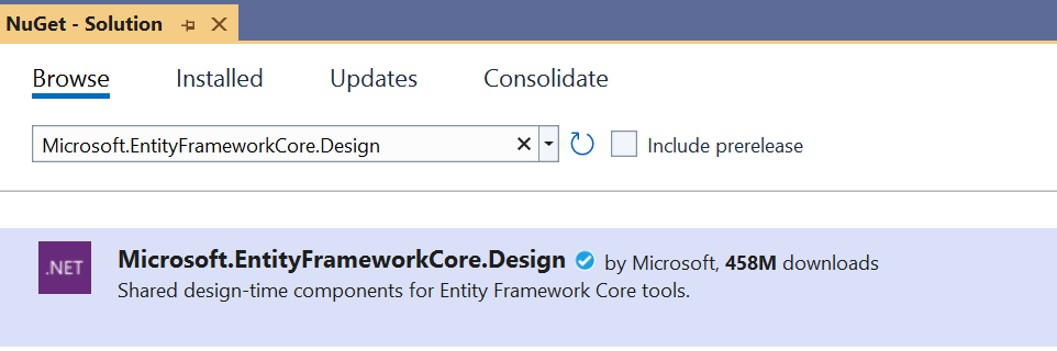 install Microsoft.EntityFrameworkCore.Design