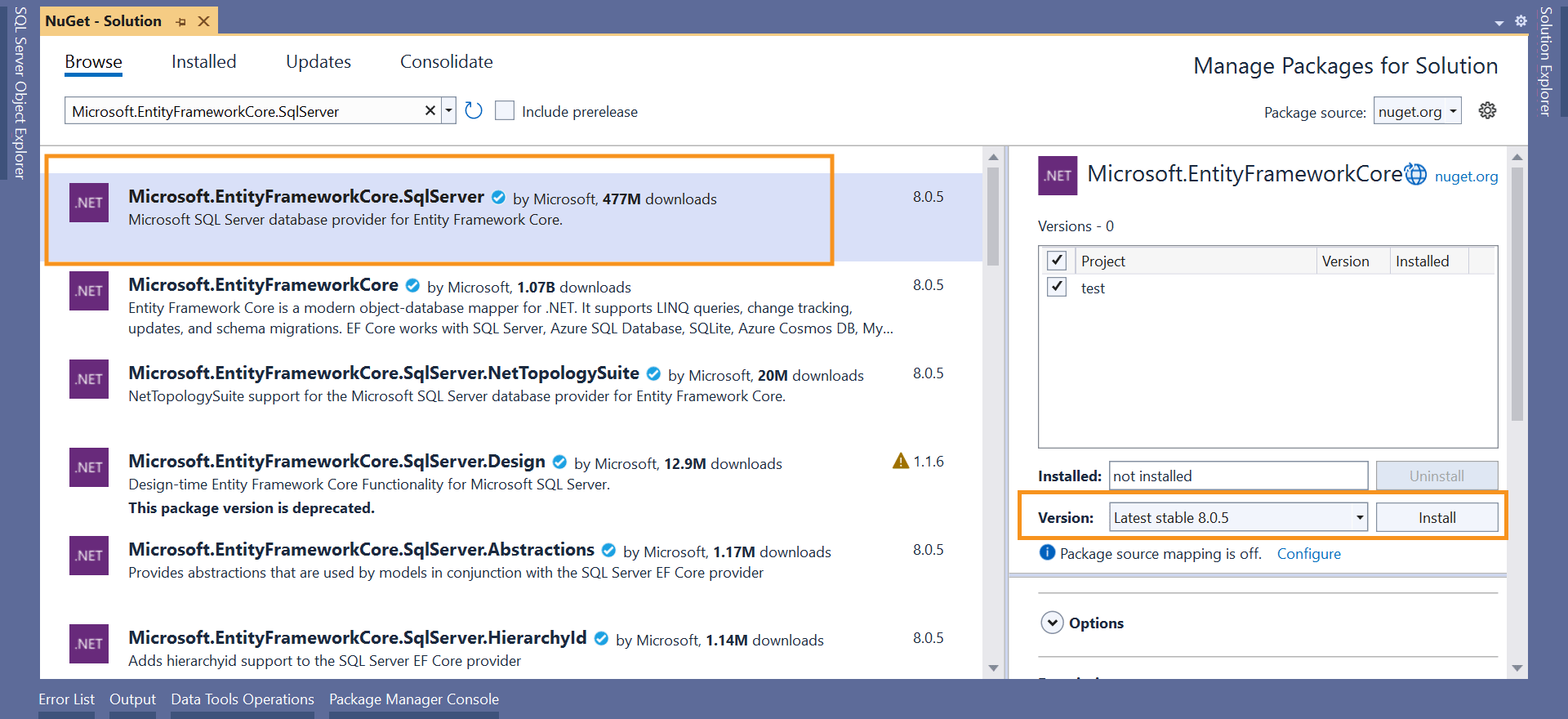 install Microsoft.EntityFrameworkCore.SqlServer