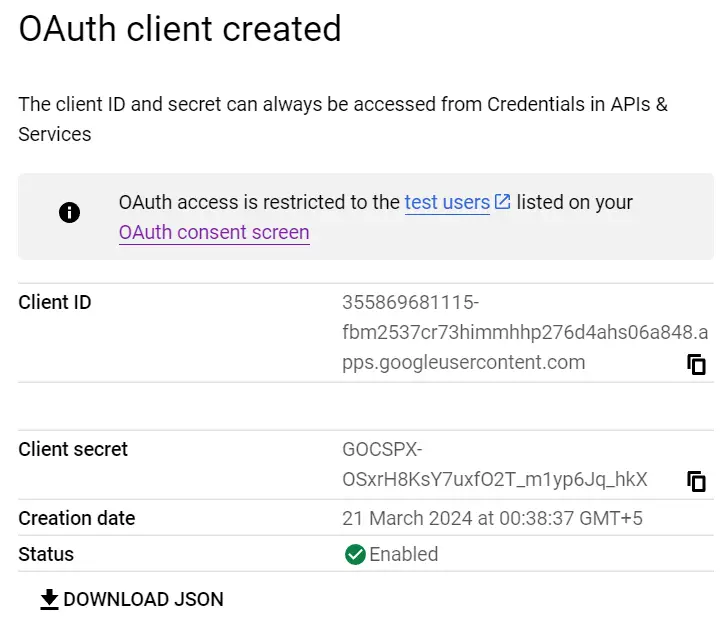 OAuth Client Created