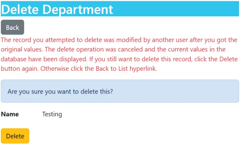 Concurrency Resolve Delete operation