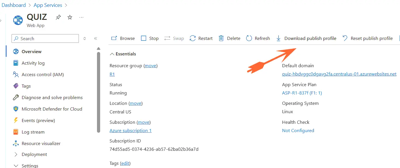 Azure Download Publish Profile