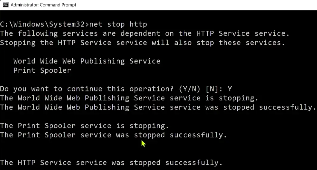 net stop http