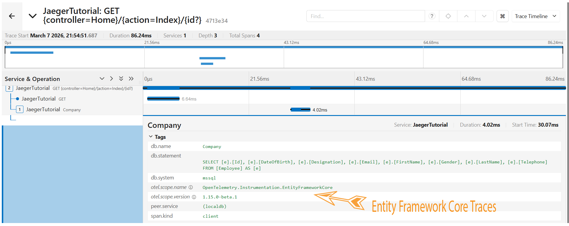 Jaeger EF Core Trace