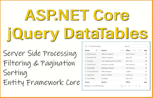jQuery DataTables in ASP.NET Core with Server Side Processing
