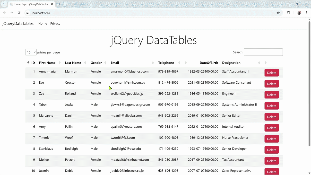 jQuery DataTables working Video jQuery DataTables working Video