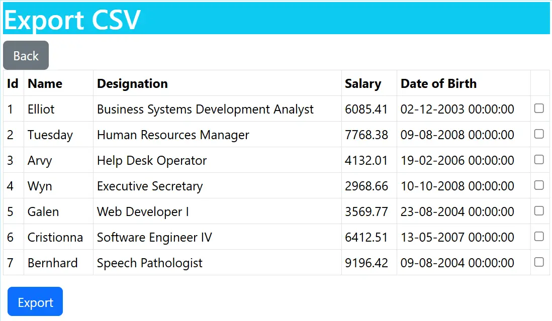 Export CSV in ASP.NET Core Export CSV ASP.NET core