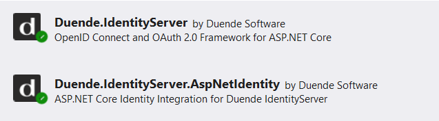 Duende IdentityServer Packages install NuGet