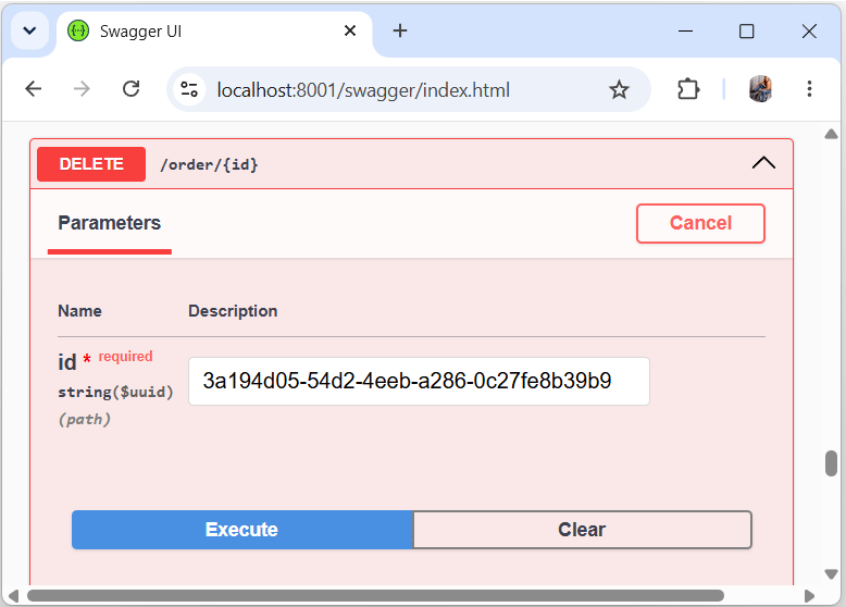 Delete Order Swagger Delete Order Swagger